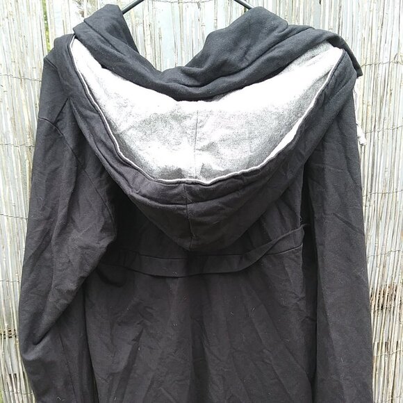 Layer's Squared Hoodie Sweatshirt Bl & Gray Cowl Pullover Snaps Ties - L Unique - Picture 8 of 16